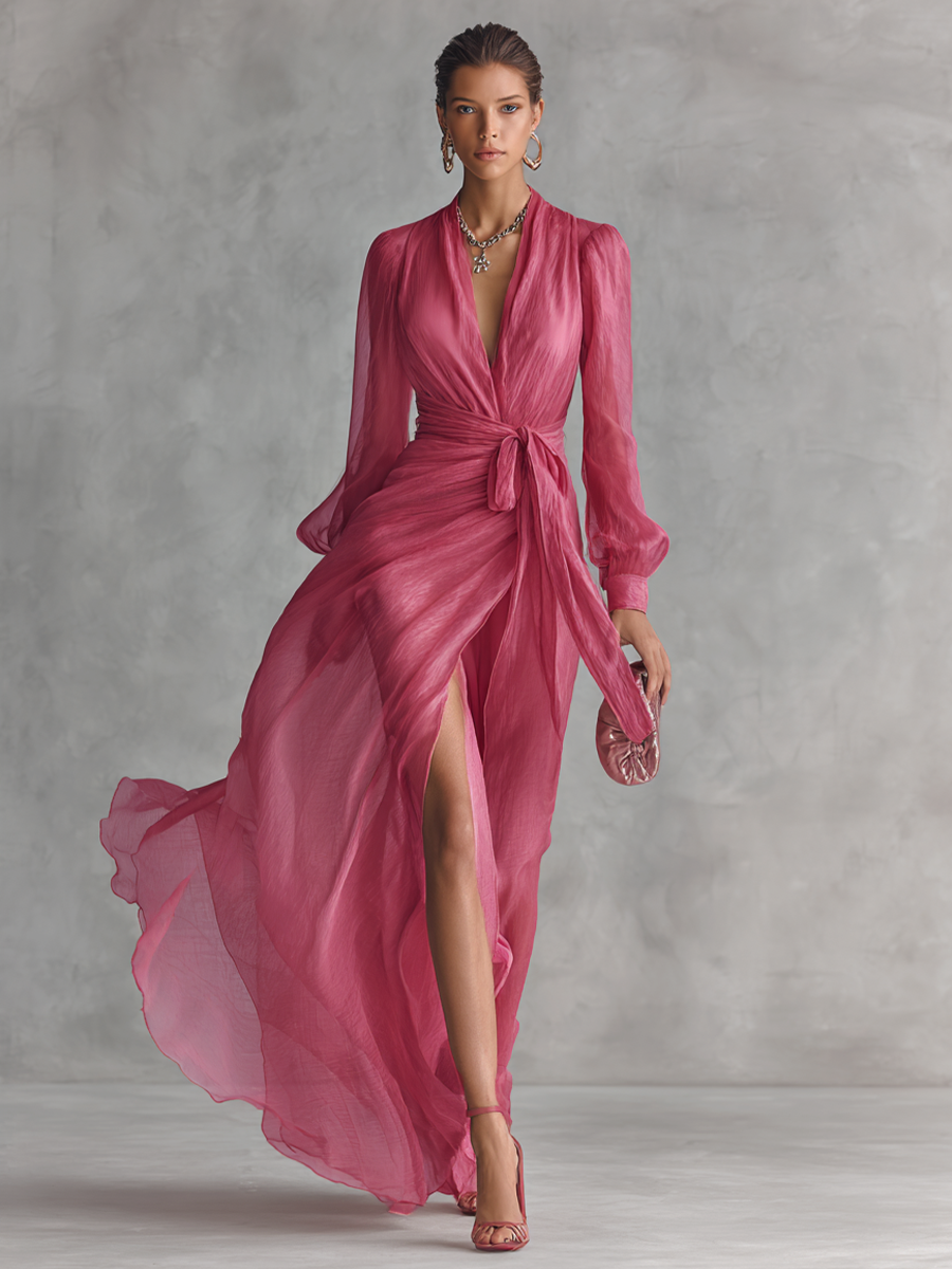 Courtney | Pearl Chiffon V-Neck Maxi Dress