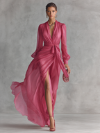 Courtney | Pearl Chiffon V-Neck Maxi Dress