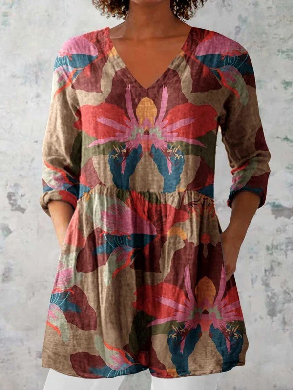 Mabli | Long V-Neck Flowy Blouse