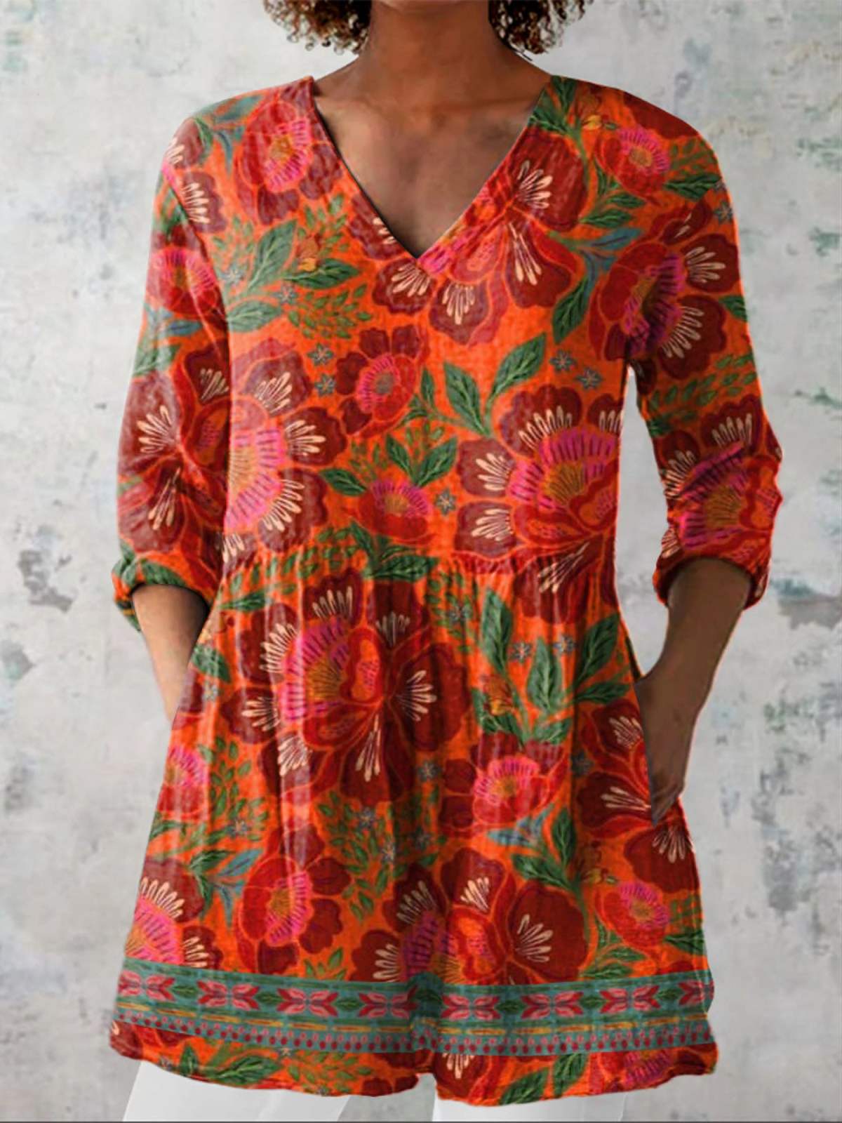 Tori | Long Flowy V-Neck Blouse