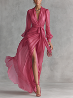 Courtney | Pearl Chiffon V-Neck Maxi Dress