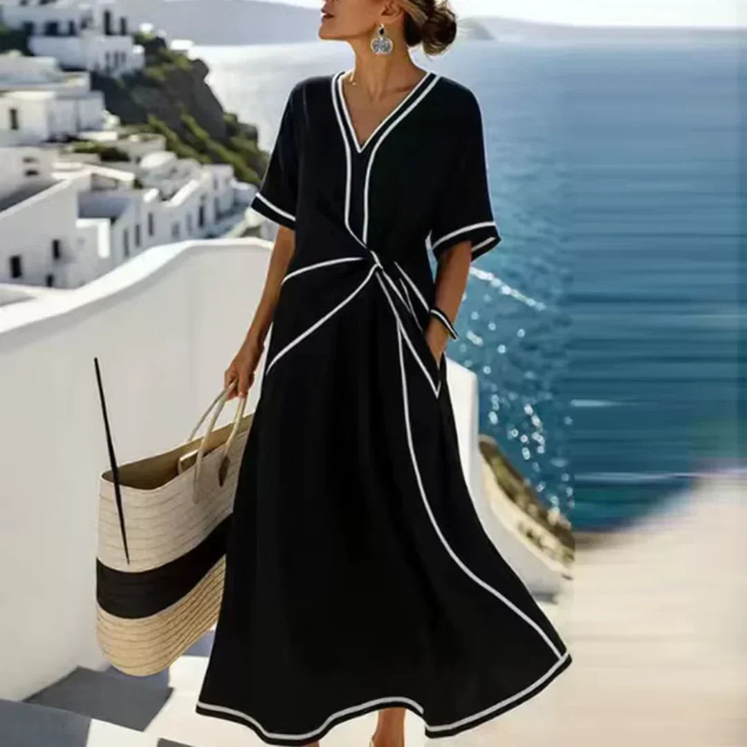Kylie | Draped Waist V-Neck Dress