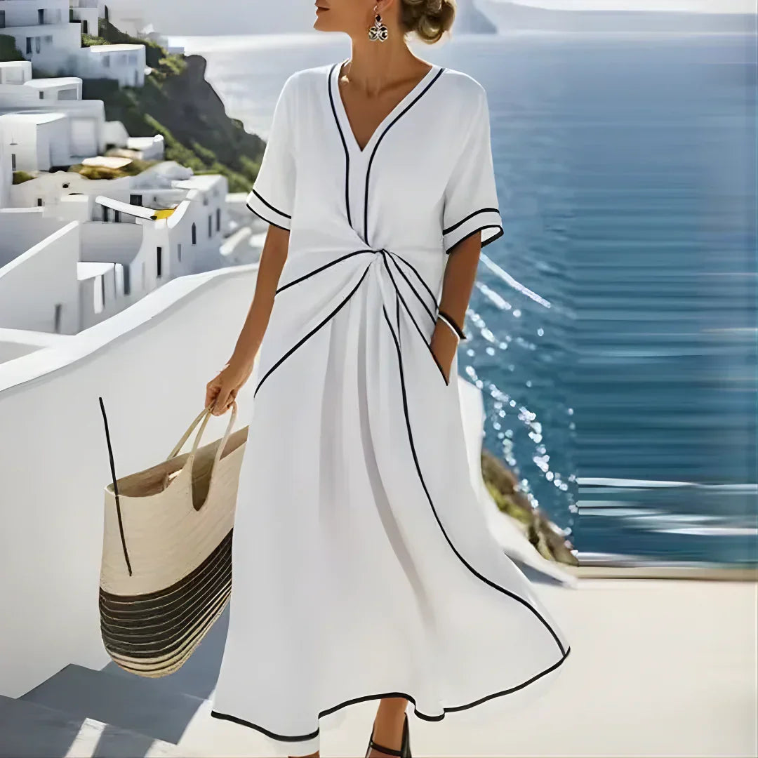 Portia | Draped V-Neck Midi Dress