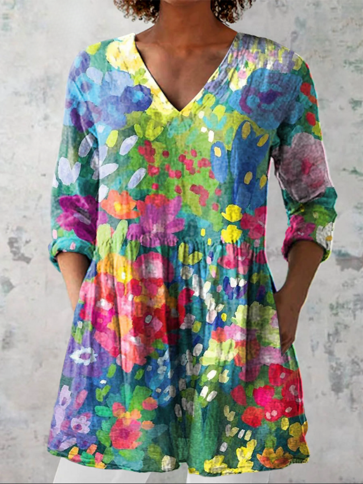 Devora | Long V-Neck Flowy Blouse