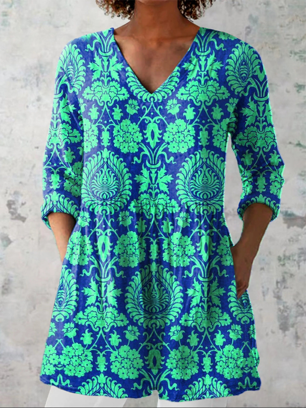 Katina | Long V-Neck Flowy Blouse