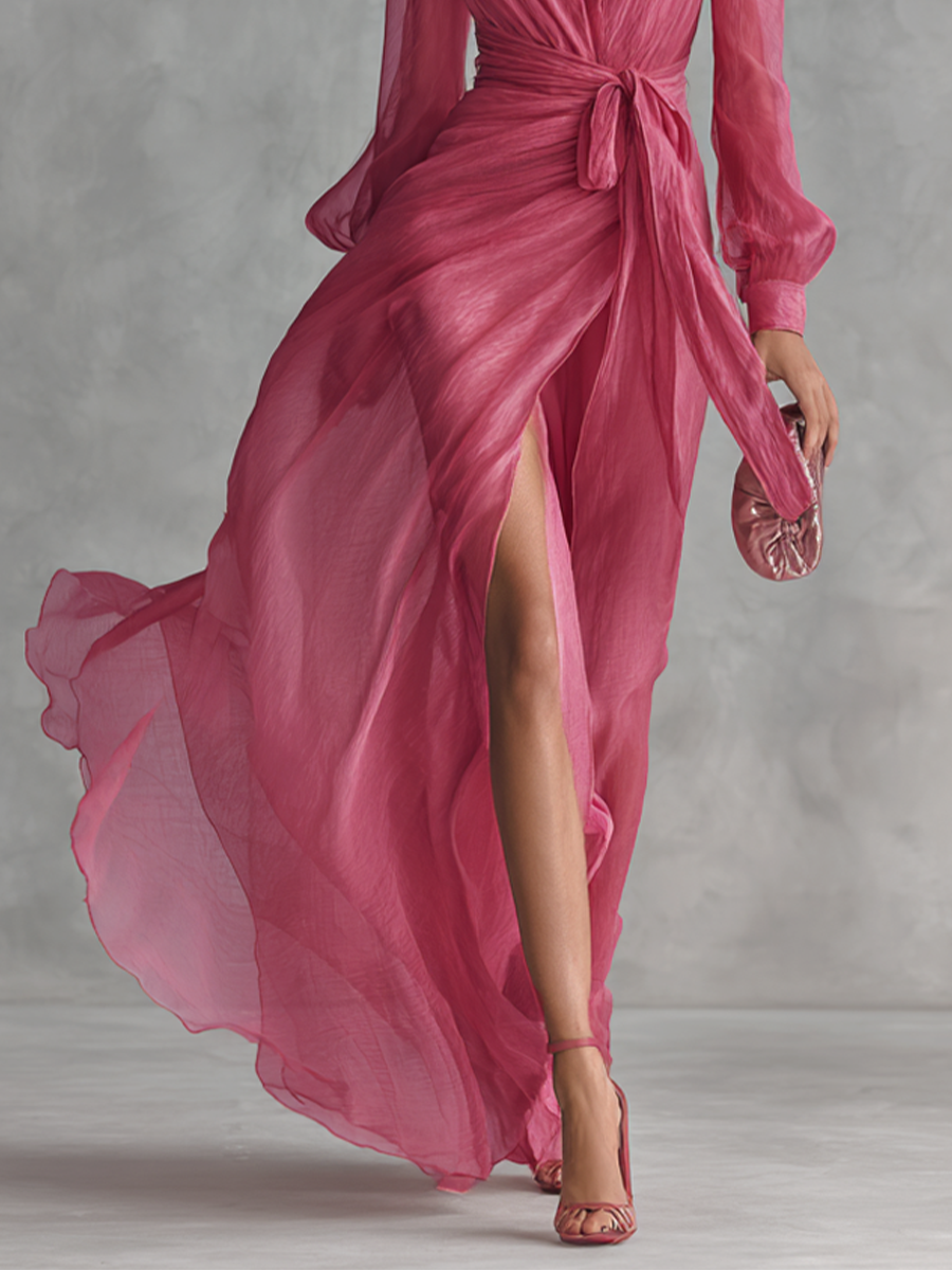 Courtney | Pearl Chiffon V-Neck Maxi Dress