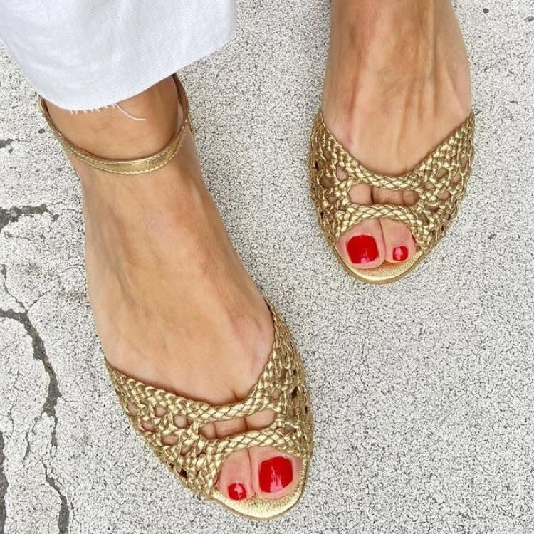 Florencia | Woven Metallic Flat Sandals