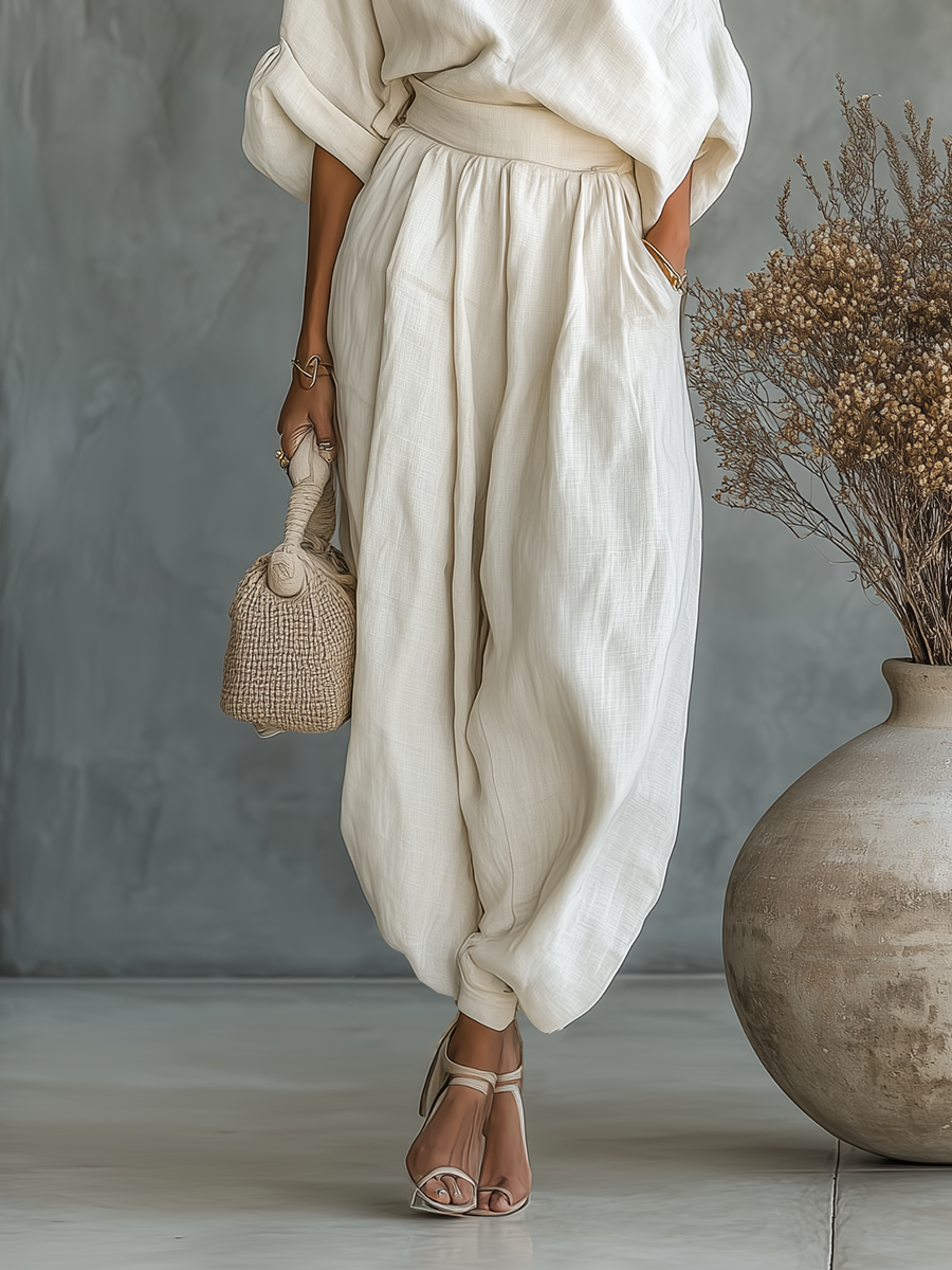 Joslyn | Linen Off-Shoulder & Tapered Trouser Set