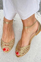 Florencia | Woven Metallic Flat Sandals
