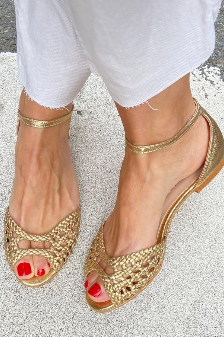 Florencia | Woven Metallic Flat Sandals
