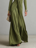 Brynn | Olive Silk Maxi V-Neck Dress