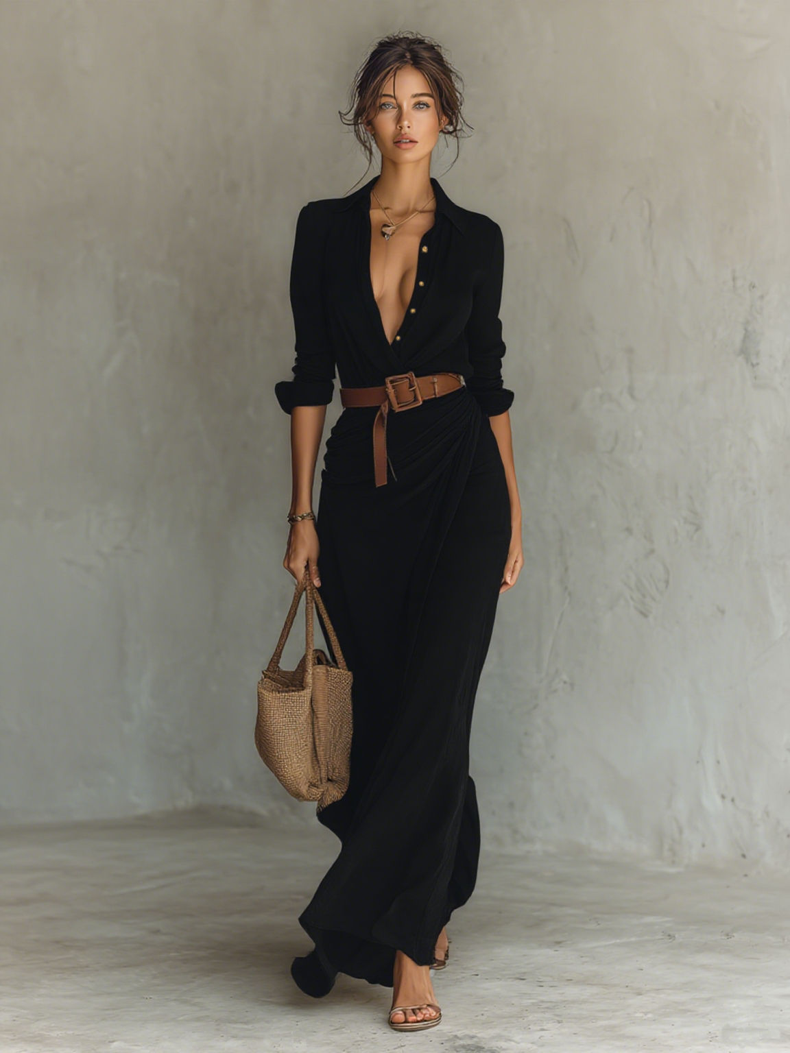 Elora | Lapel Collar Maxi Dress