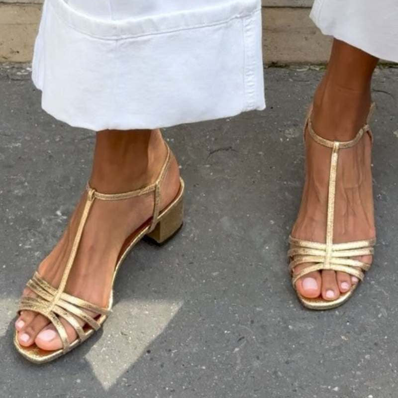 Ulyana | Gold Square-Heel Sandals