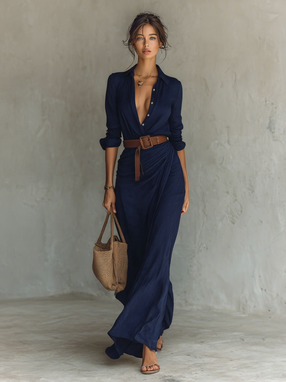 Elora | Lapel Collar Maxi Dress