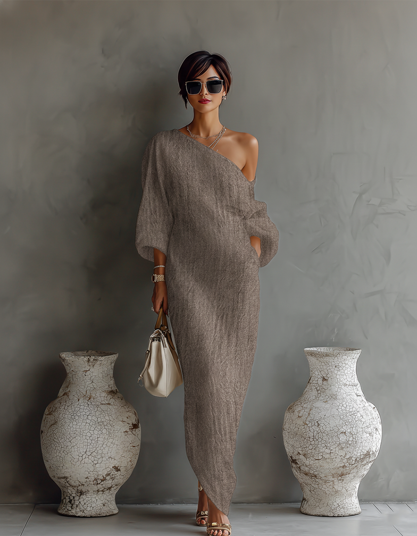 Myra | Off-Shoulder Linen Maxi Dress