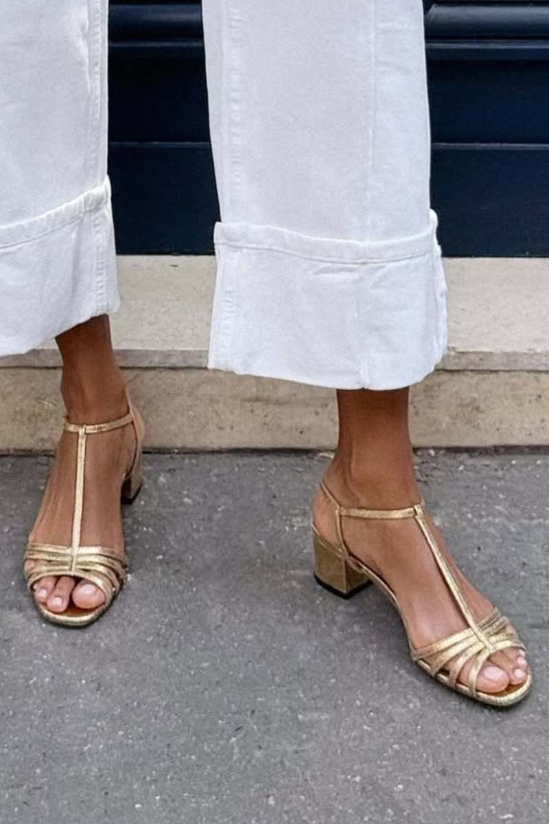 Ulyana | Gold Square-Heel Sandals