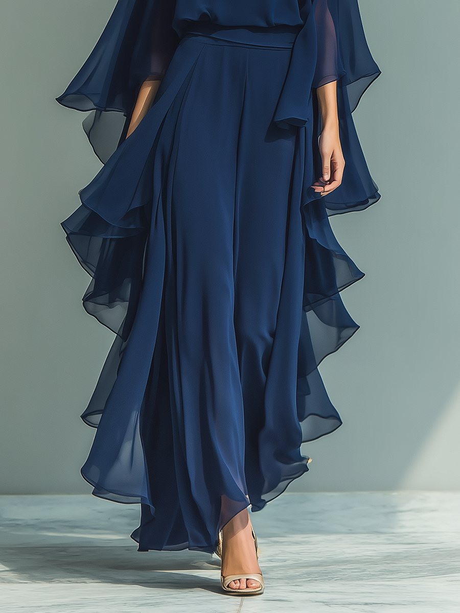 Leticia | Navy Chiffon Ruffle Two-Piece Set