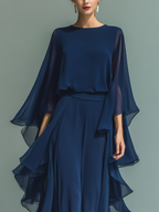 Leticia | Navy Chiffon Ruffle Two-Piece Set