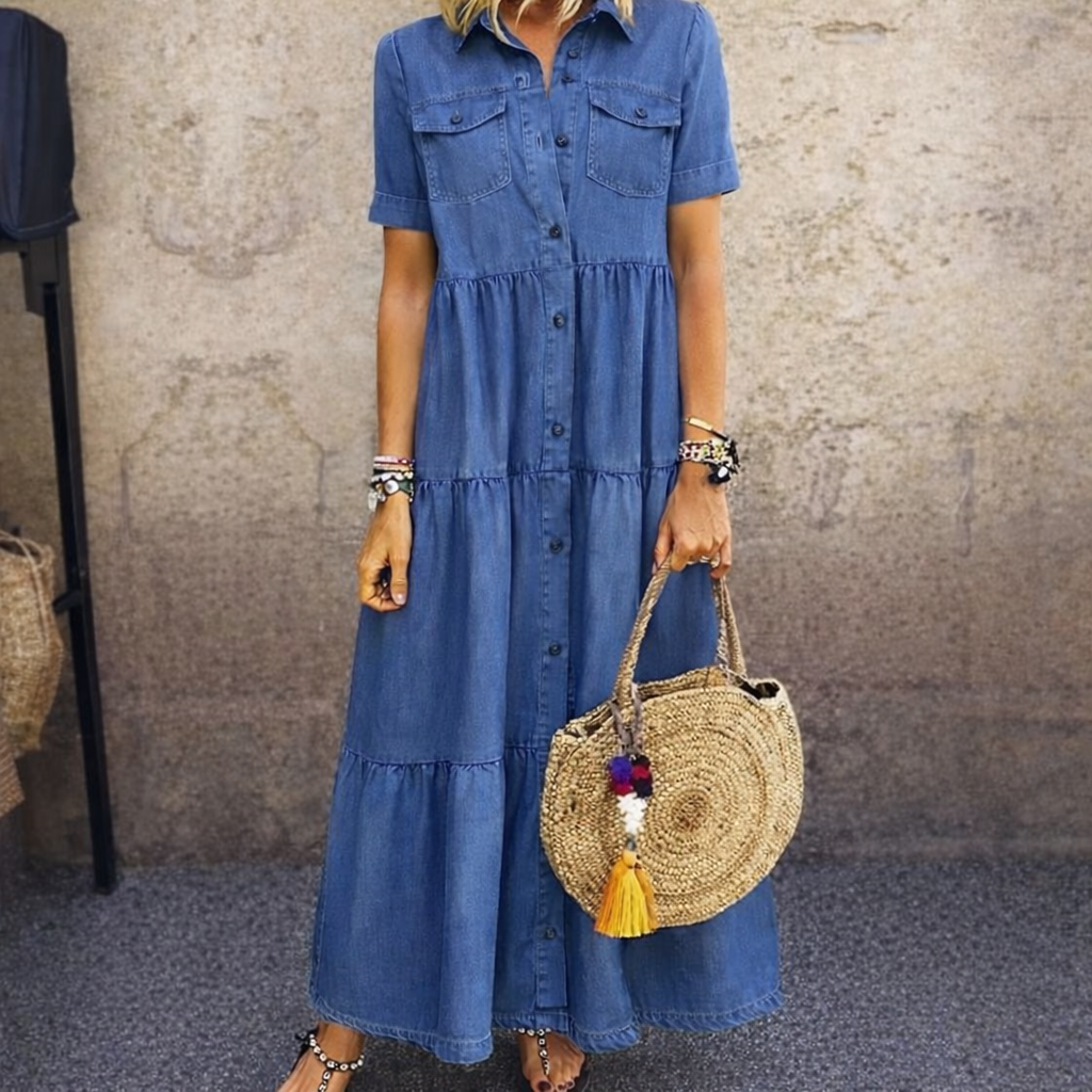 Halia | Soft Denim-Look Tiered Dress