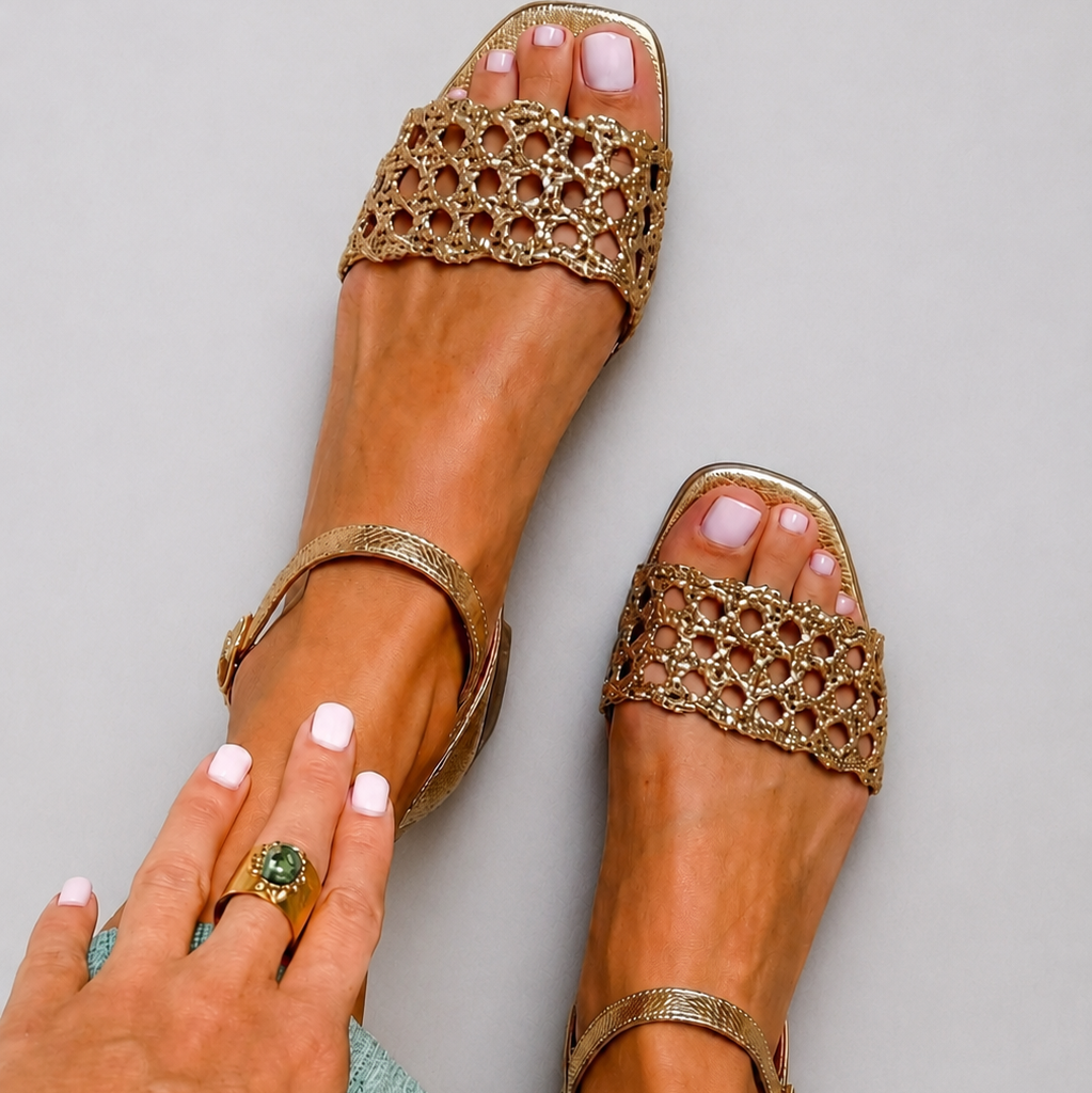 Ryann | Gold Flat Sandals Comfort