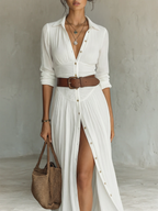 Tamara | Linen Maxi Dress Lapel Long Sleeve