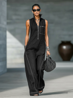 Renee | Sleeveless Wide-Leg Contrast Overalls