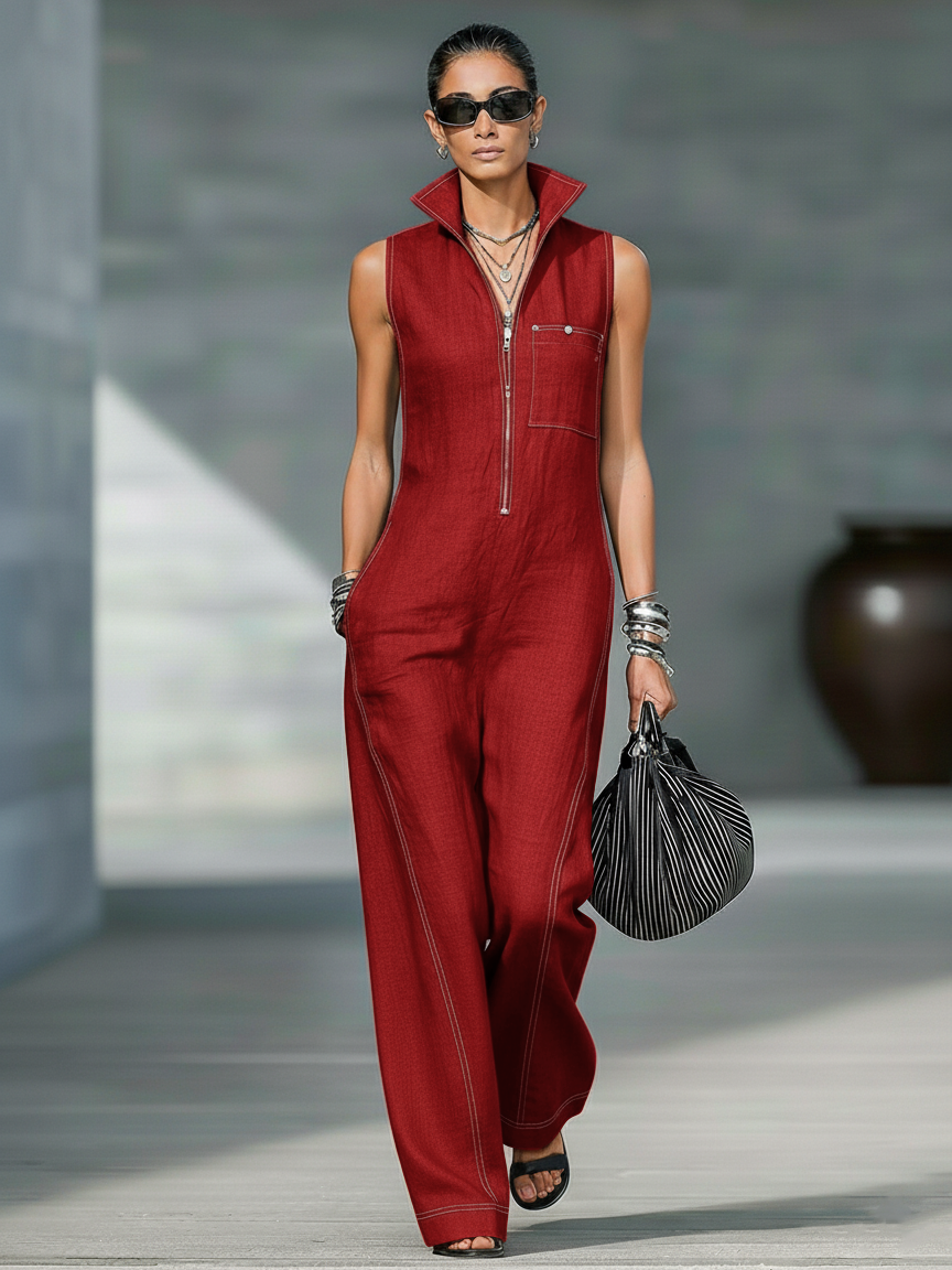 Renee | Sleeveless Wide-Leg Contrast Overalls