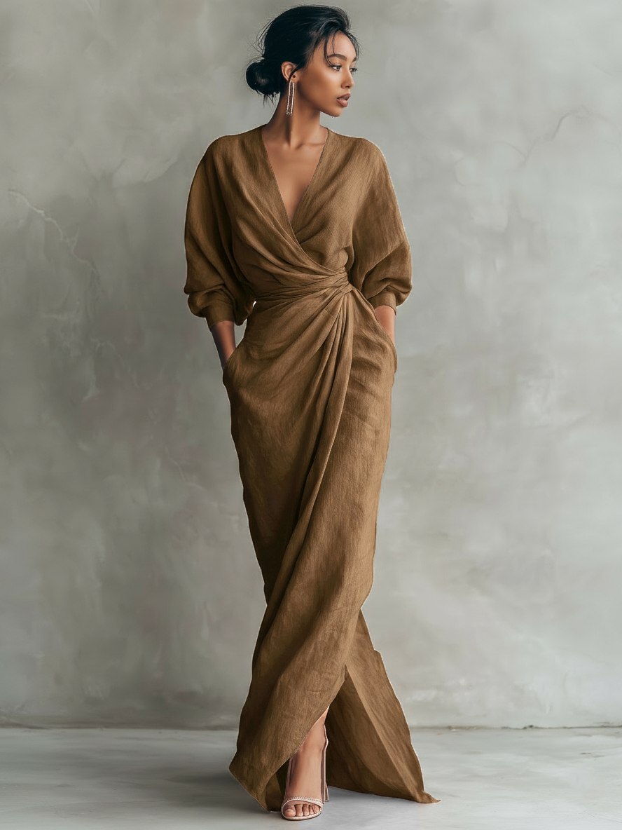 Dolores | Linen Maxi Dress V-Neck
