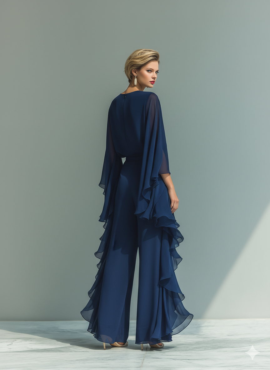 Leticia | Navy Chiffon Ruffle Two-Piece Set