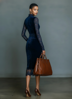 Keesha | Velvet Midi Dress with Lace Details
