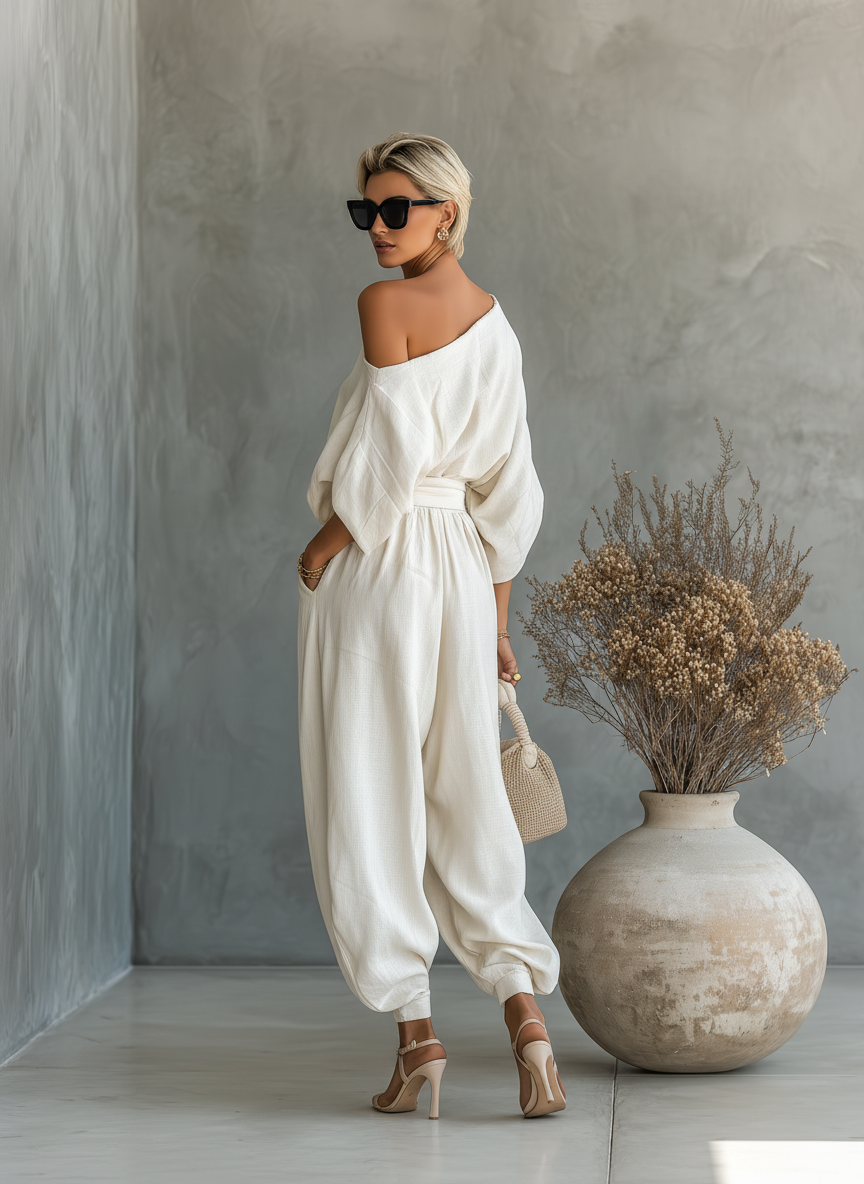 Joslyn | Linen Off-Shoulder & Tapered Trouser Set