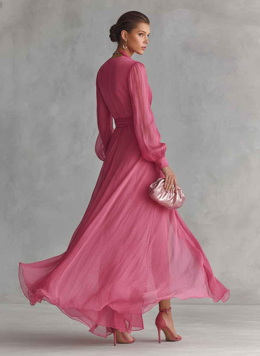 Courtney | Pearl Chiffon V-Neck Maxi Dress
