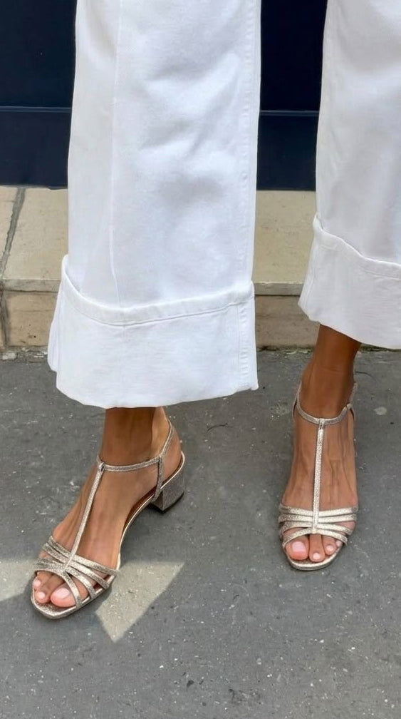 Ulyana | Gold Square-Heel Sandals