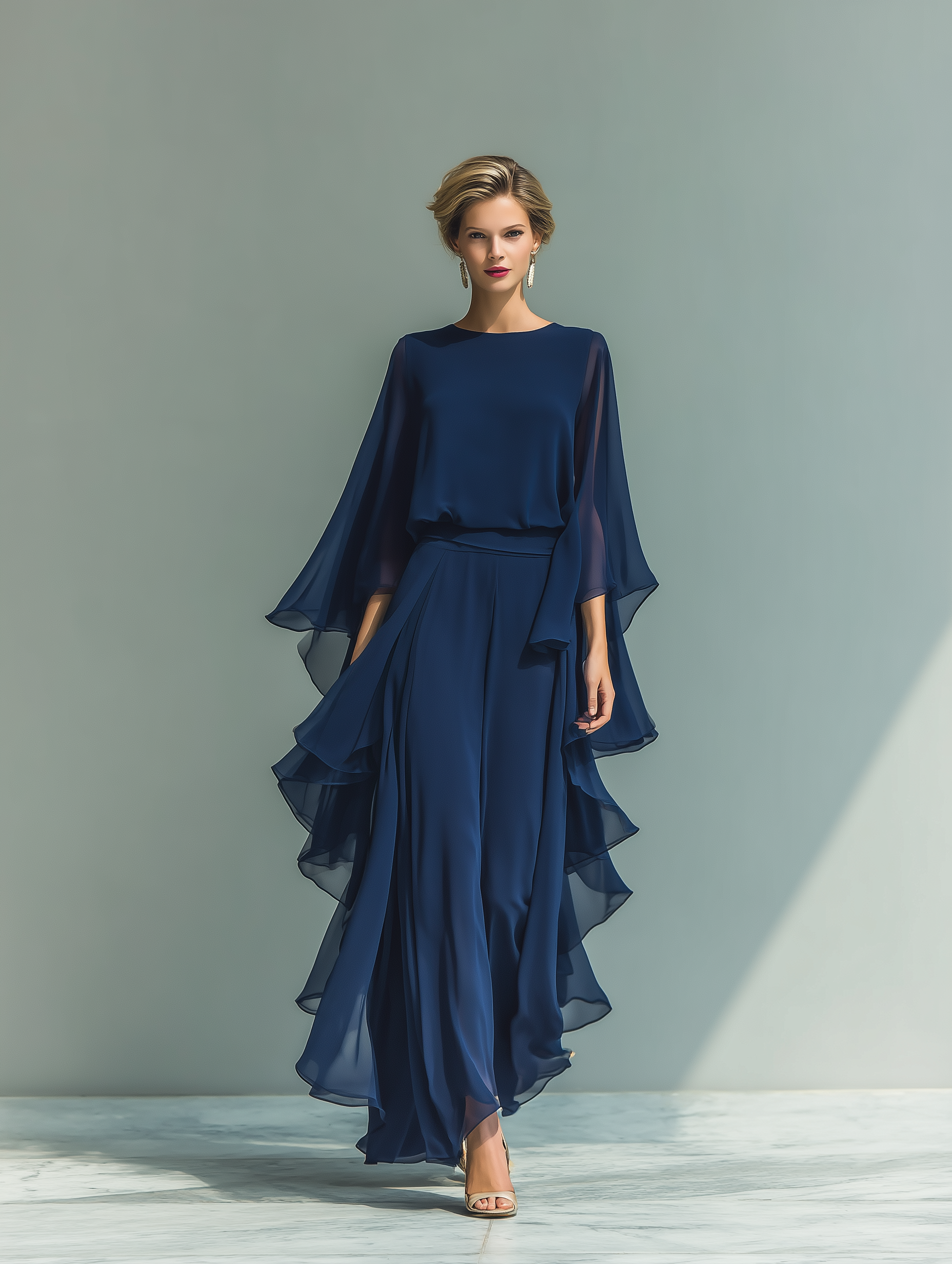 Leticia | Navy Chiffon Ruffle Two-Piece Set