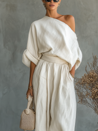 Joslyn | Linen Off-Shoulder & Tapered Trouser Set