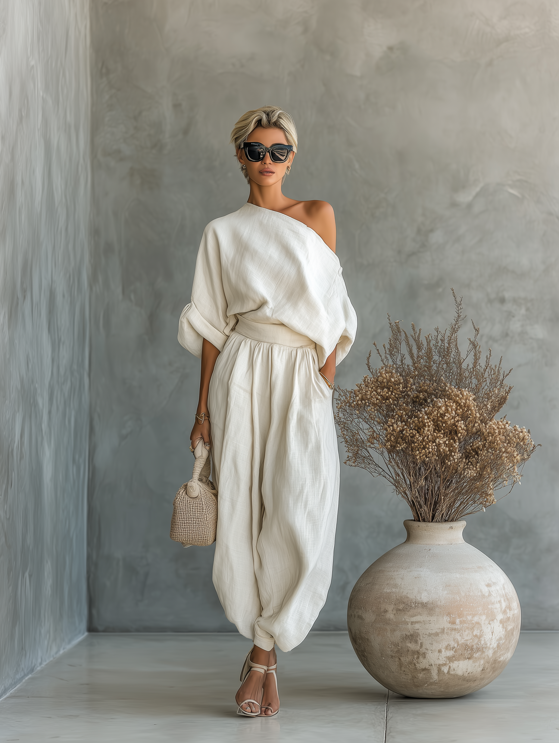 Joslyn | Linen Off-Shoulder & Tapered Trouser Set
