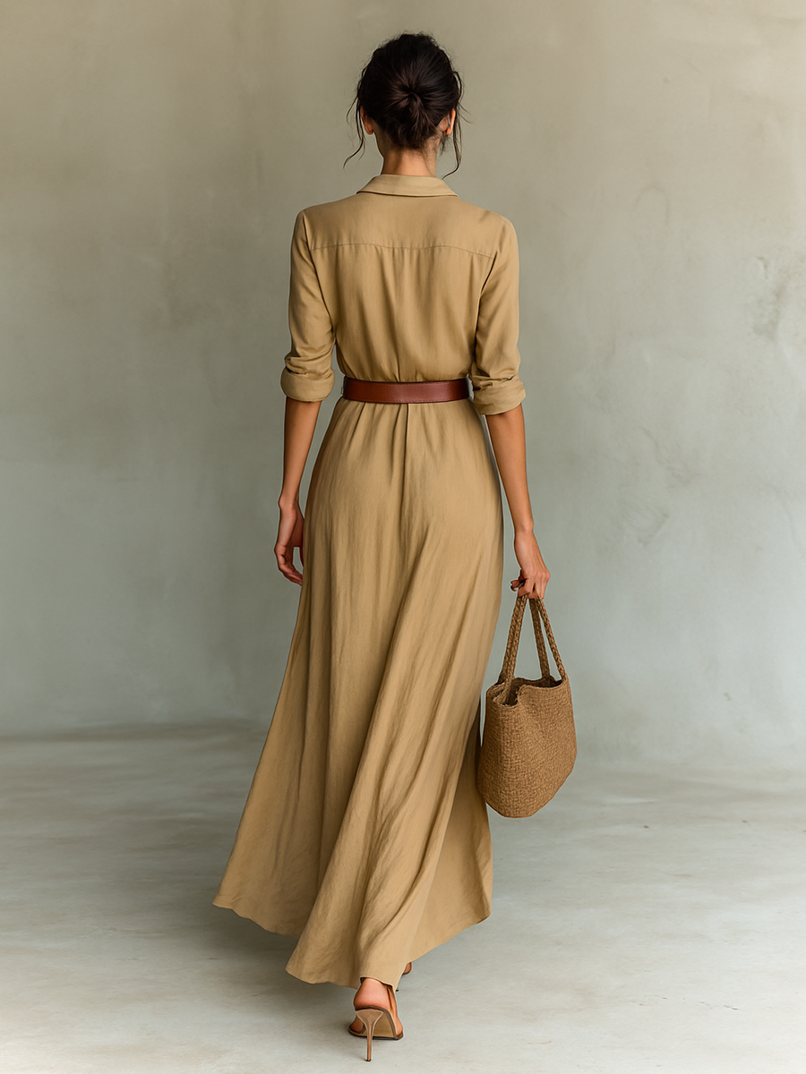 Elora | Lapel Collar Maxi Dress