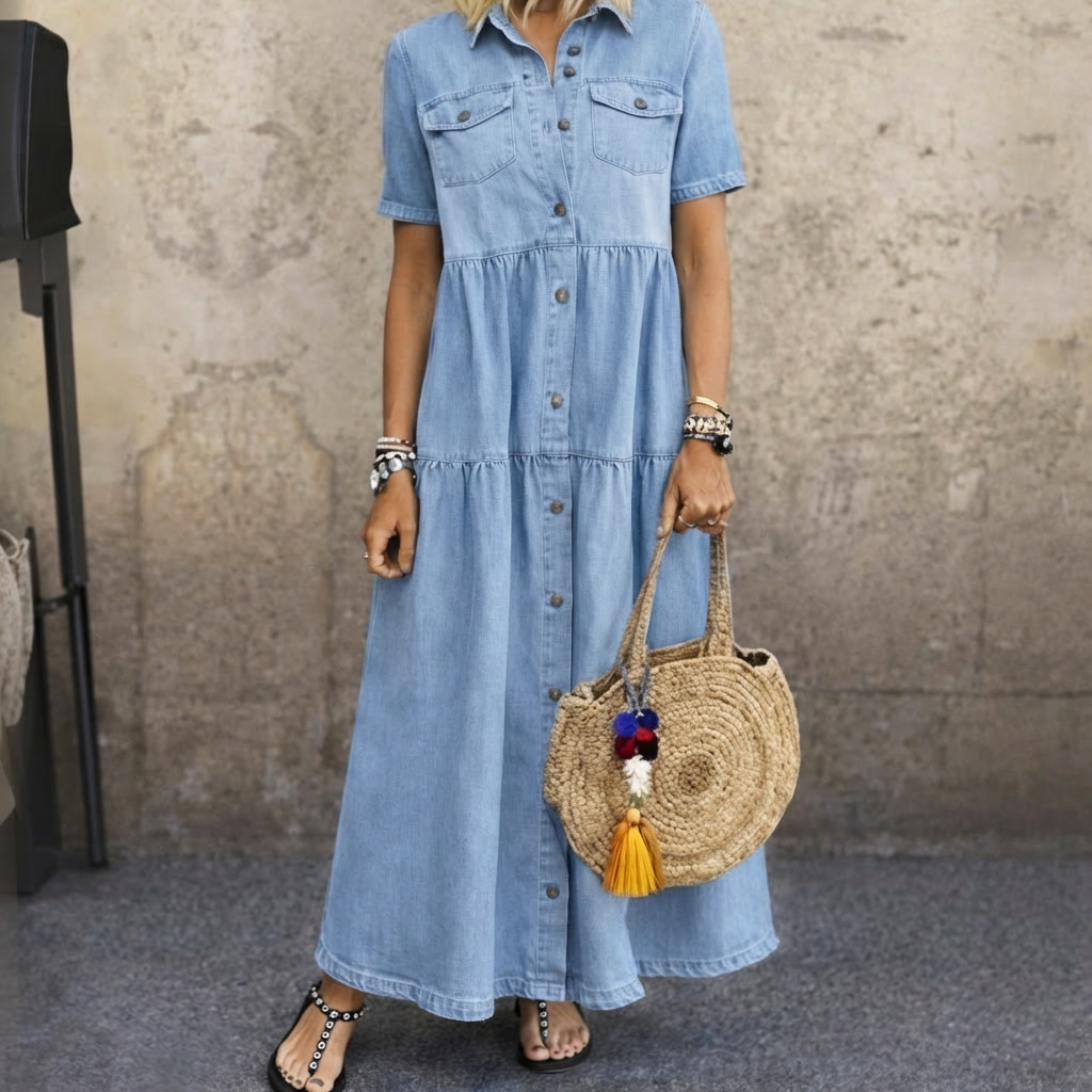 Halia | Soft Denim-Look Tiered Dress
